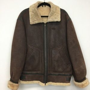 Vintage Sheepskin Flight Jacket Coat Bomber Sz L